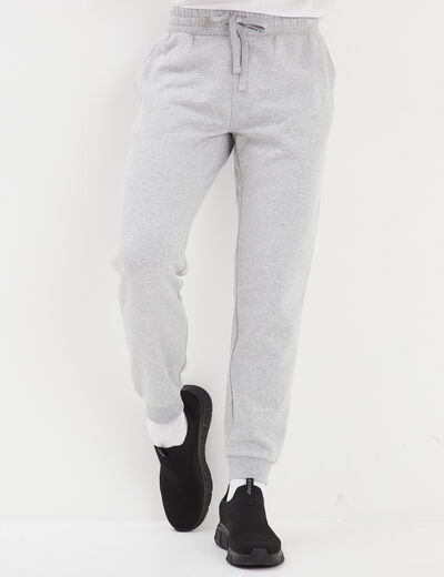 Pantalon jogging droit molleton gris homme