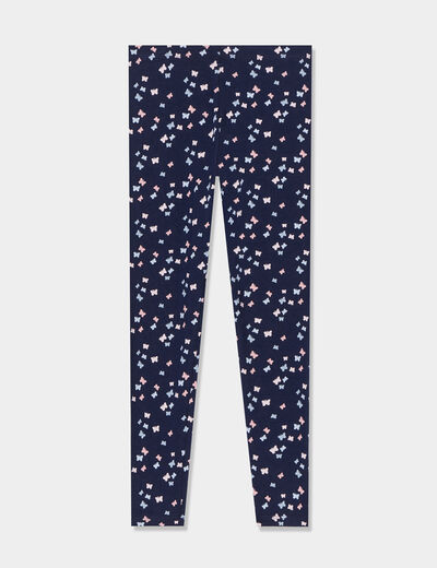 Legging long élastiqué coton bleu marine fille