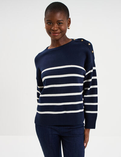 Pull marini&egrave;re boutons &eacute;paule bleu marine femme