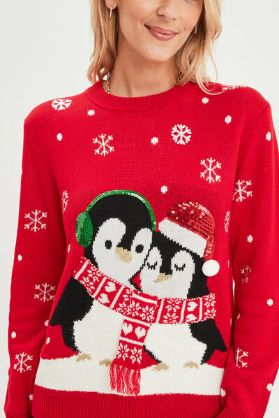 Pull de Noël avec sequins rouge femme