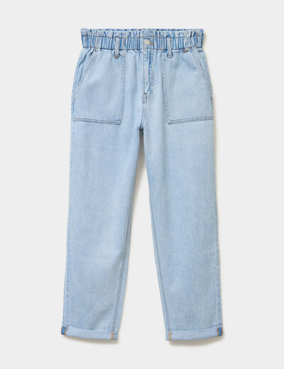Jean paperbag cropped taille &eacute;lastiqu&eacute;e denim triple stone femme