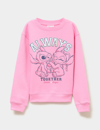 Sweat col rond manches longues Stitch rose fille