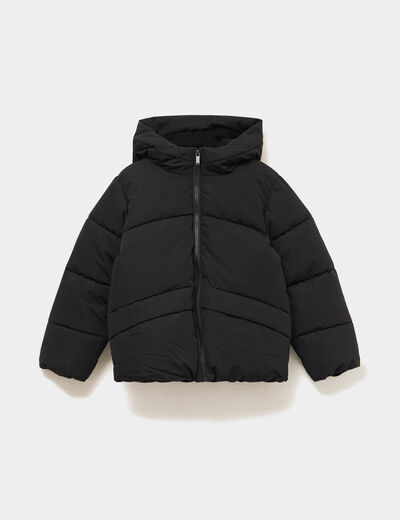 Doudoune chaude &agrave; capuche noir fille