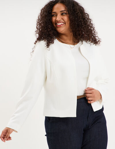 Veste ajust&eacute;e courte manches longues blanc femme grande taille