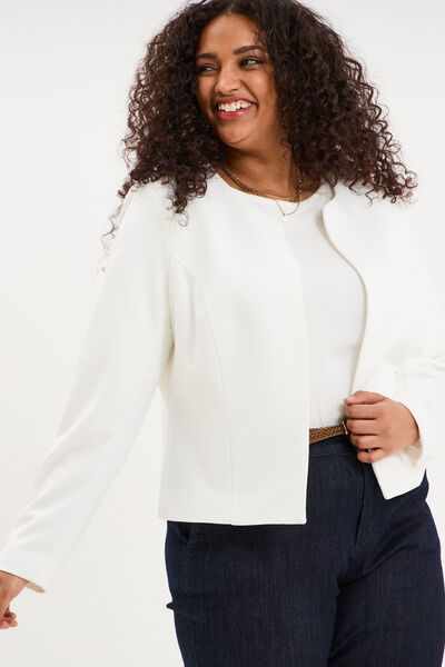 Veste ajust&eacute;e courte manches longues blanc femme grande taille