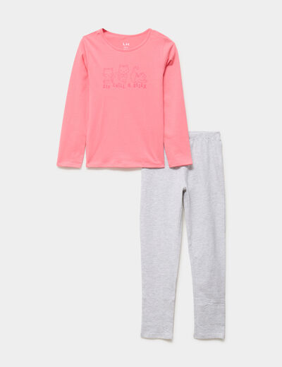 Ensemble pyjama pantalon t-shirt coton rose framboise fille