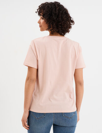 T-shirt col rond manches courtes coton vieux rose femme