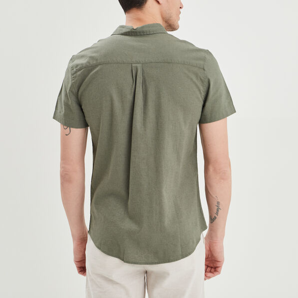 Chemise manches courtes lin mélangé vert kaki homme