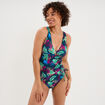 Maillot de bain une pi&egrave;ce crois&eacute; bleu p&eacute;trole femme