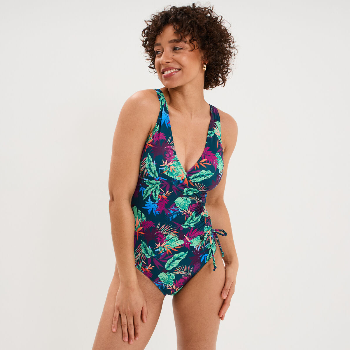 Maillot de bain une pi&egrave;ce crois&eacute; bleu p&eacute;trole femme