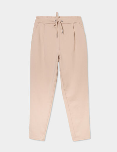 Pantalon en molleton à taille élastiquée sable femme