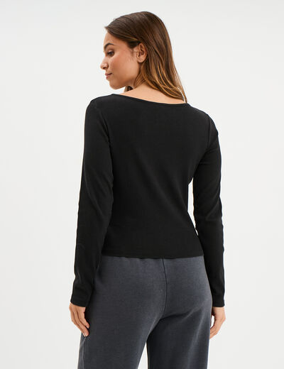 T-shirt col rond manches longues coton gris foncé femme