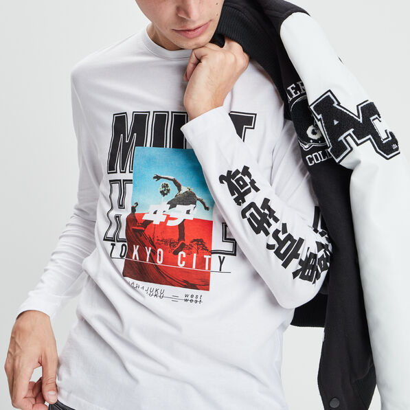 T-shirt manches longues blanc homme
