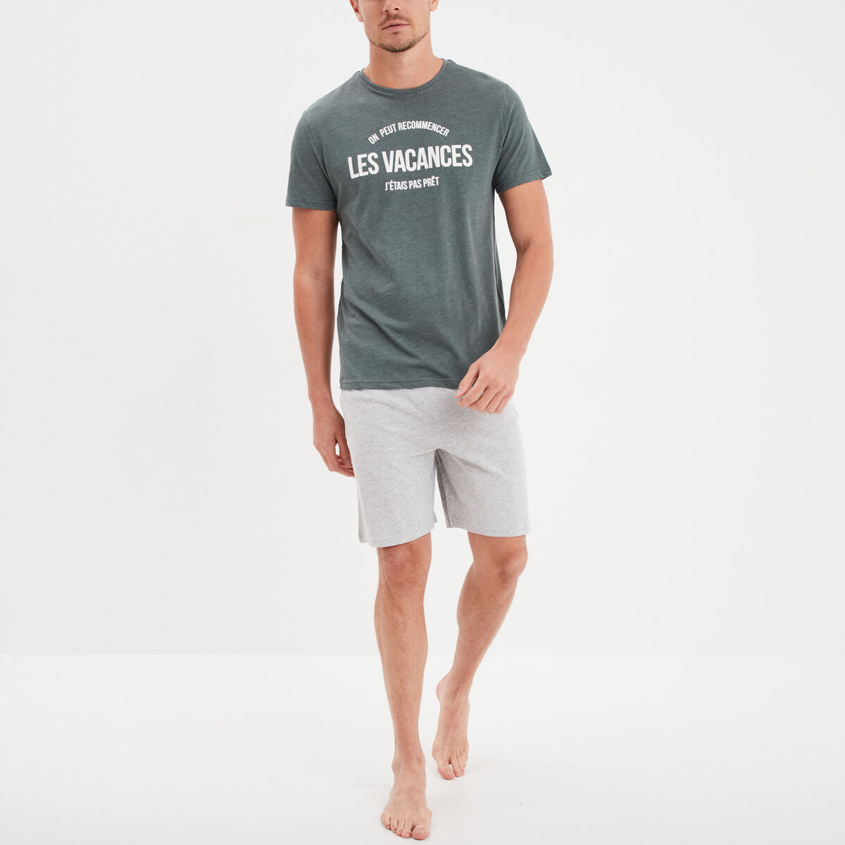 Ensemble pyjama short et t-shirt vert kaki homme