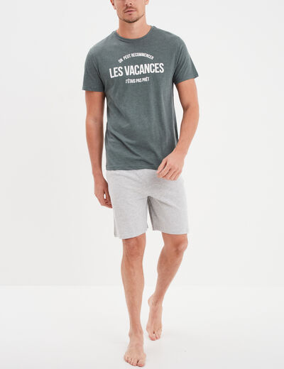 Ensemble pyjama short et t-shirt vert kaki homme