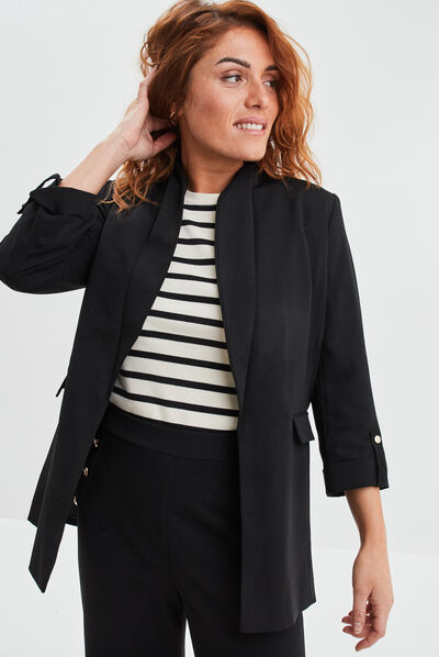 Veste blazer manches 3/4 droite noir femme