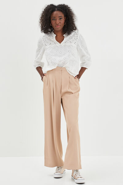 Blouse broderie anglaise coton Creeks jaune clair femme