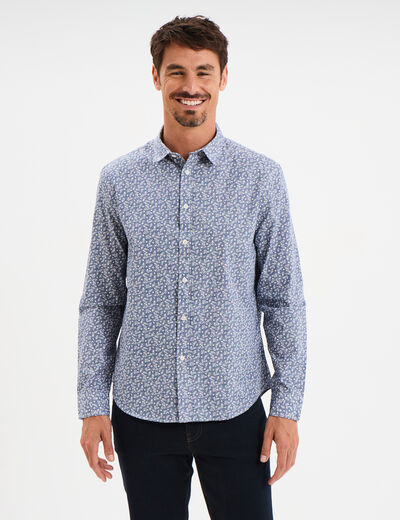 Chemise droite imprimée manches longues bleu homme