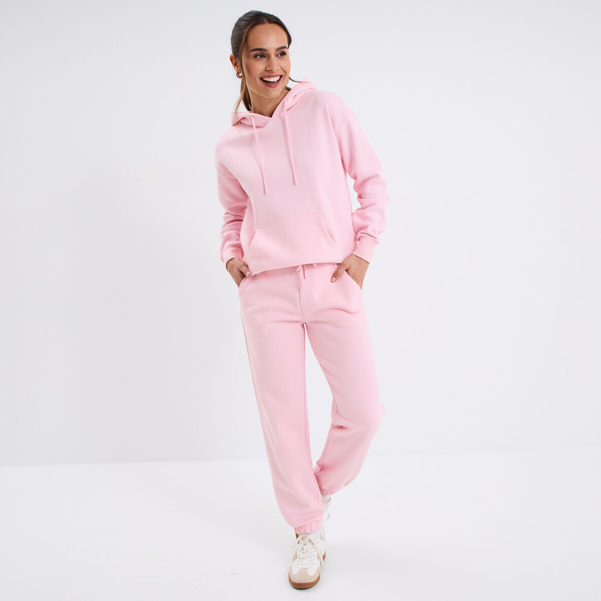Sweat hoodie molleton à capuche rose clair femme