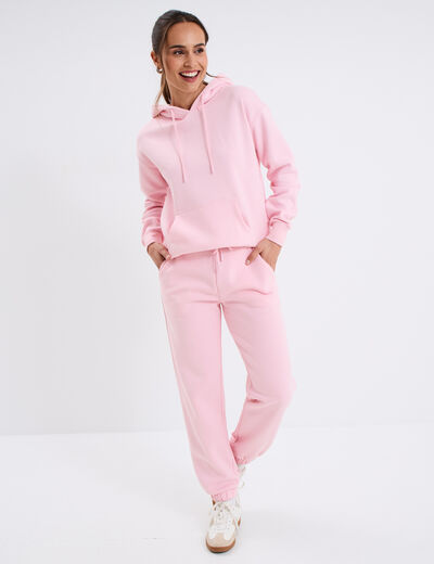 Sweat hoodie molleton à capuche rose clair femme