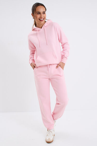 Sweat hoodie molleton &agrave; capuche rose clair femme