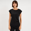 T-shirt fronc&eacute; gaufr&eacute; manches courtes noir femme