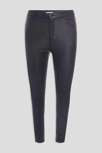 Pantalon enduit skinny grande taille noir femme grande taille