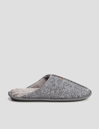 Chaussons mules intérieur fourré gris homme