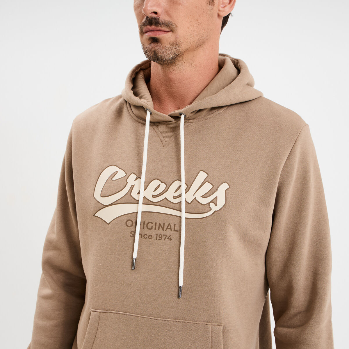 Sweat &agrave; capuche hoodie molleton taupe homme