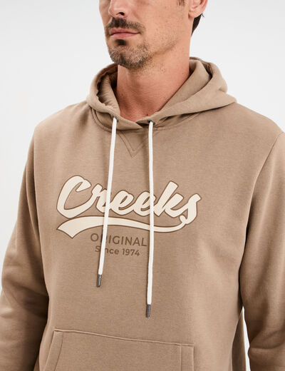 Sweat &agrave; capuche hoodie molleton taupe homme