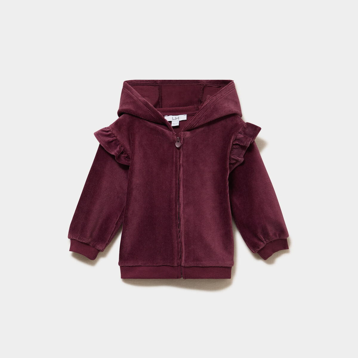 Gilet &agrave; capuche effet velours c&ocirc;tel&eacute; violet fonc&eacute; b&eacute;b&eacute; fille