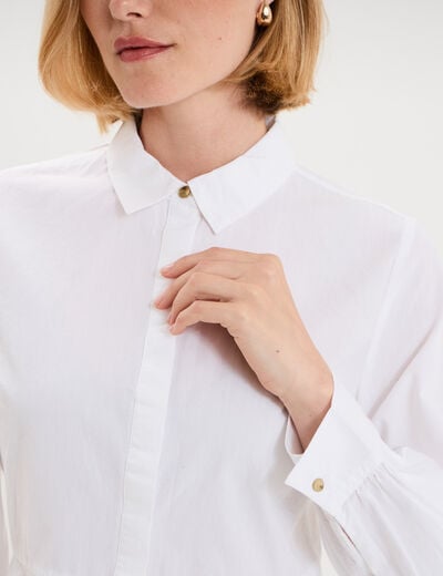 Blouse volants boutonn&eacute;e coton blanc femme