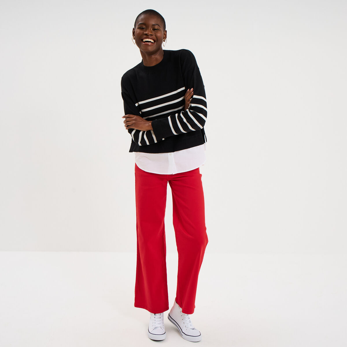 Pull effet 2-en-1 noir femme