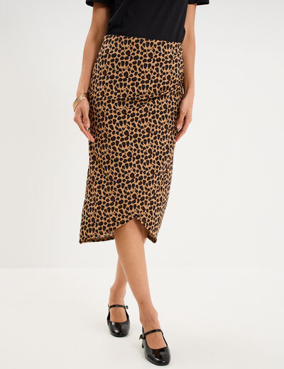 Jupe longue portefeuille beige femme