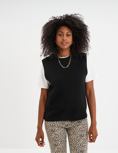 Pull sans manches col rond noir femme