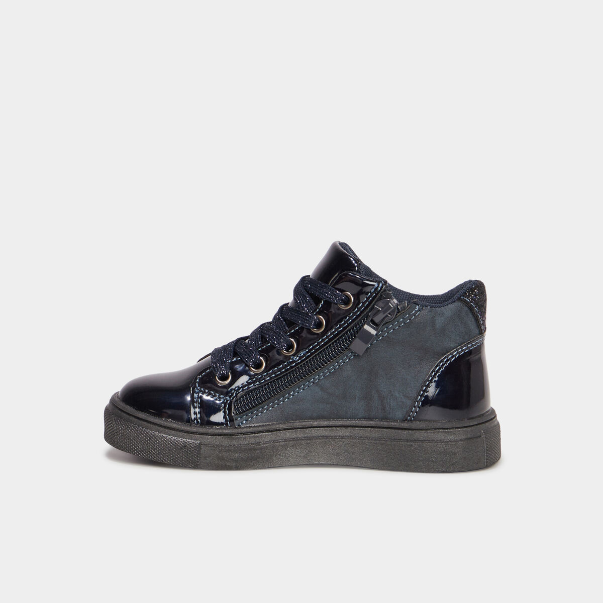 Baskets montantes zipp&eacute;es vernies bleu marine fille