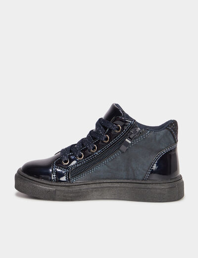 Baskets montantes zippées vernies bleu marine fille