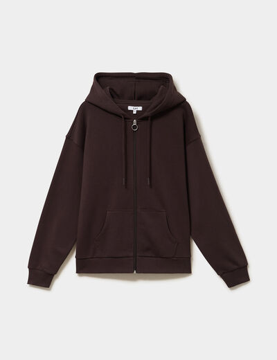 Sweat zipp&eacute; &agrave; capuche marron fonc&eacute; femme