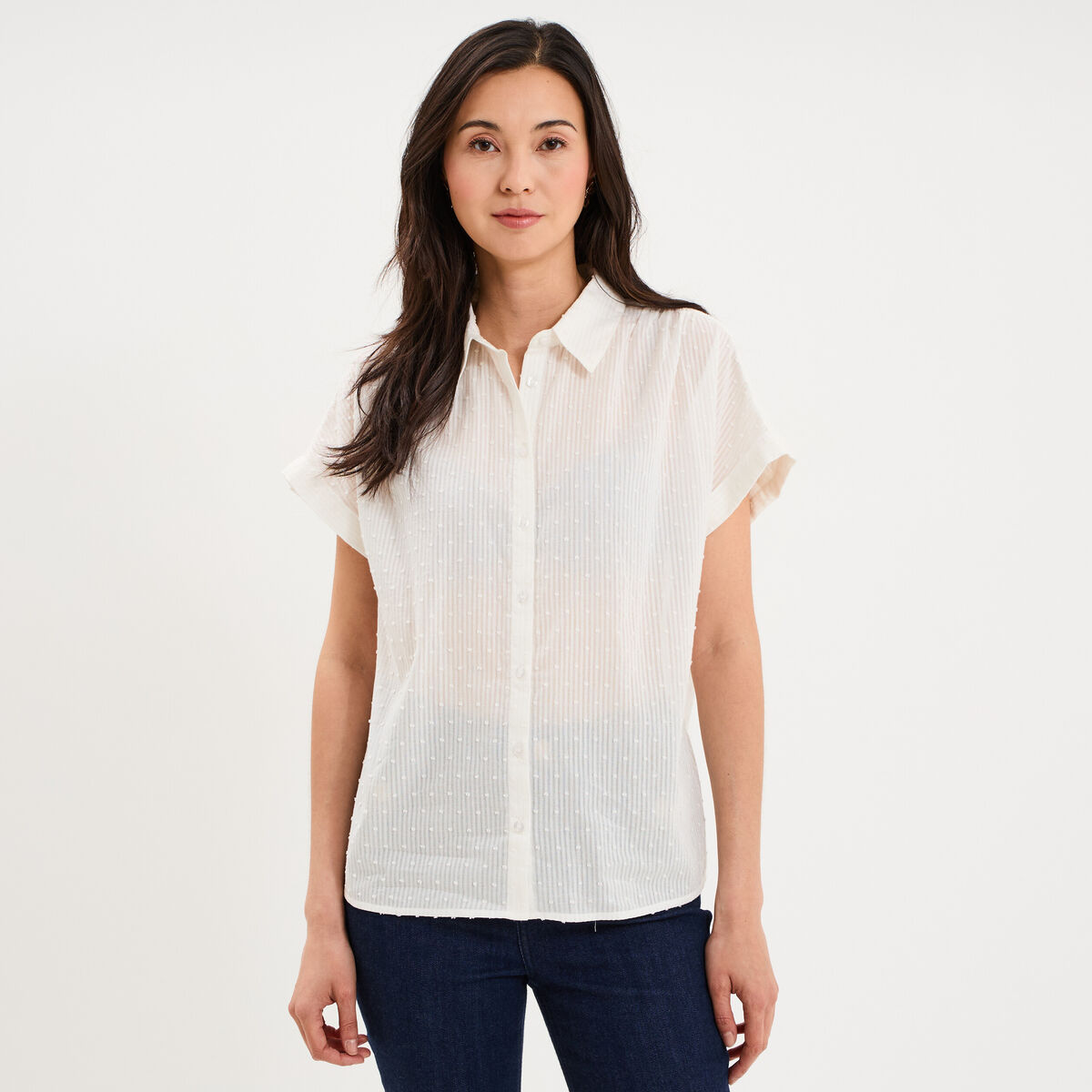 Chemise manches courtes coton blanc femme