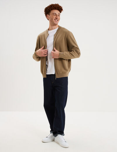 Gilet zipp&eacute; col teddy taupe homme