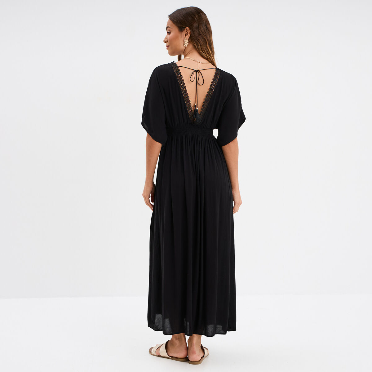 Robe longue &eacute;vas&eacute;e noir femme