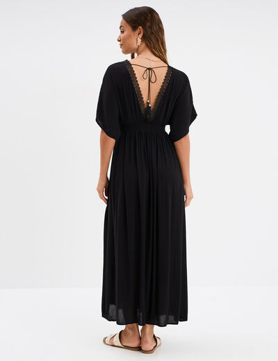 Robe longue évasée noir femme