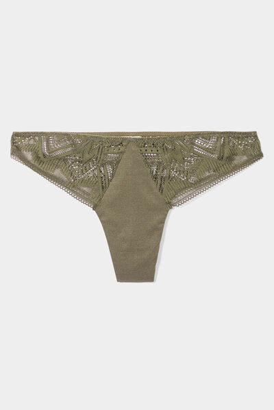Tanga à dentelle vert kaki femme