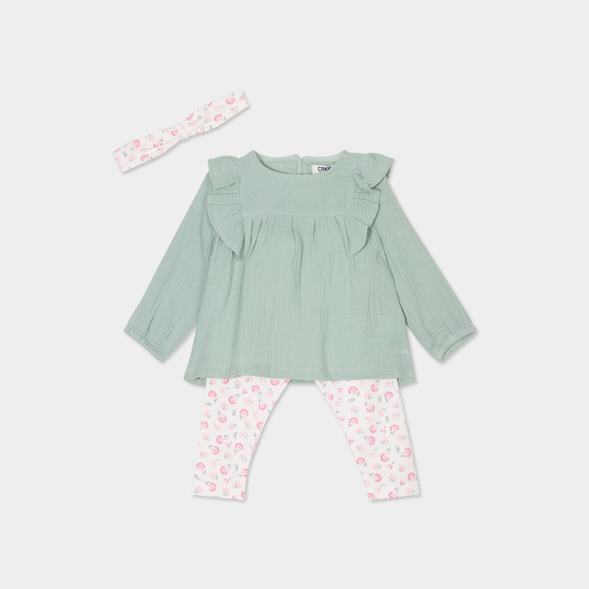 Ensemble 3 pièces en gaze de coton creme bébé fille