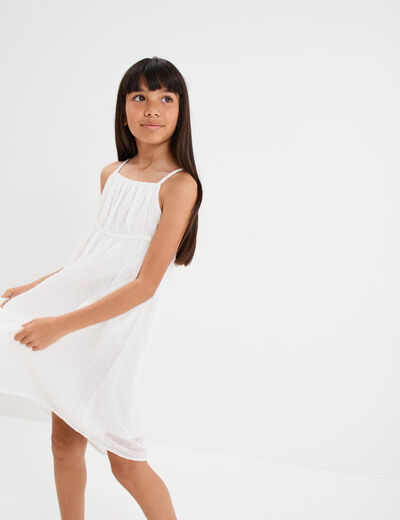 Robe plumetis bas asymétrique ivoire fille