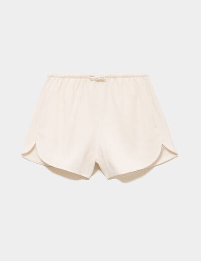 Short droit effet gaufr&eacute; coton beige femme