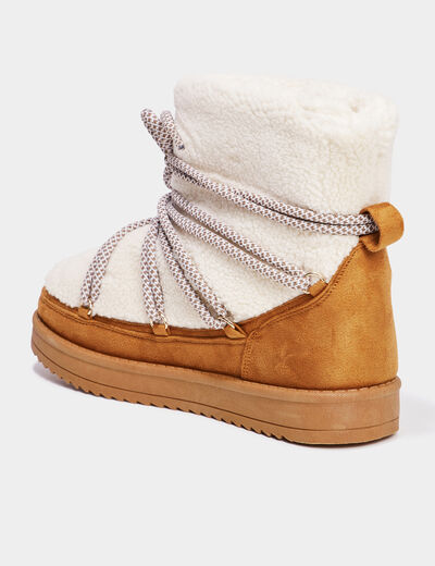 Boots fourrées fausse laine de mouton sable femme