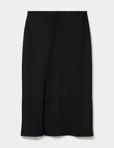 Jupe longue gaufr&eacute;e fluide noir femme