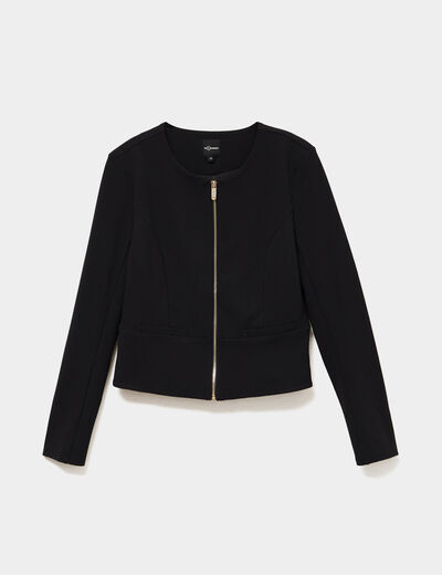 Veste courte zipp&eacute;e ajust&eacute;e noir femme