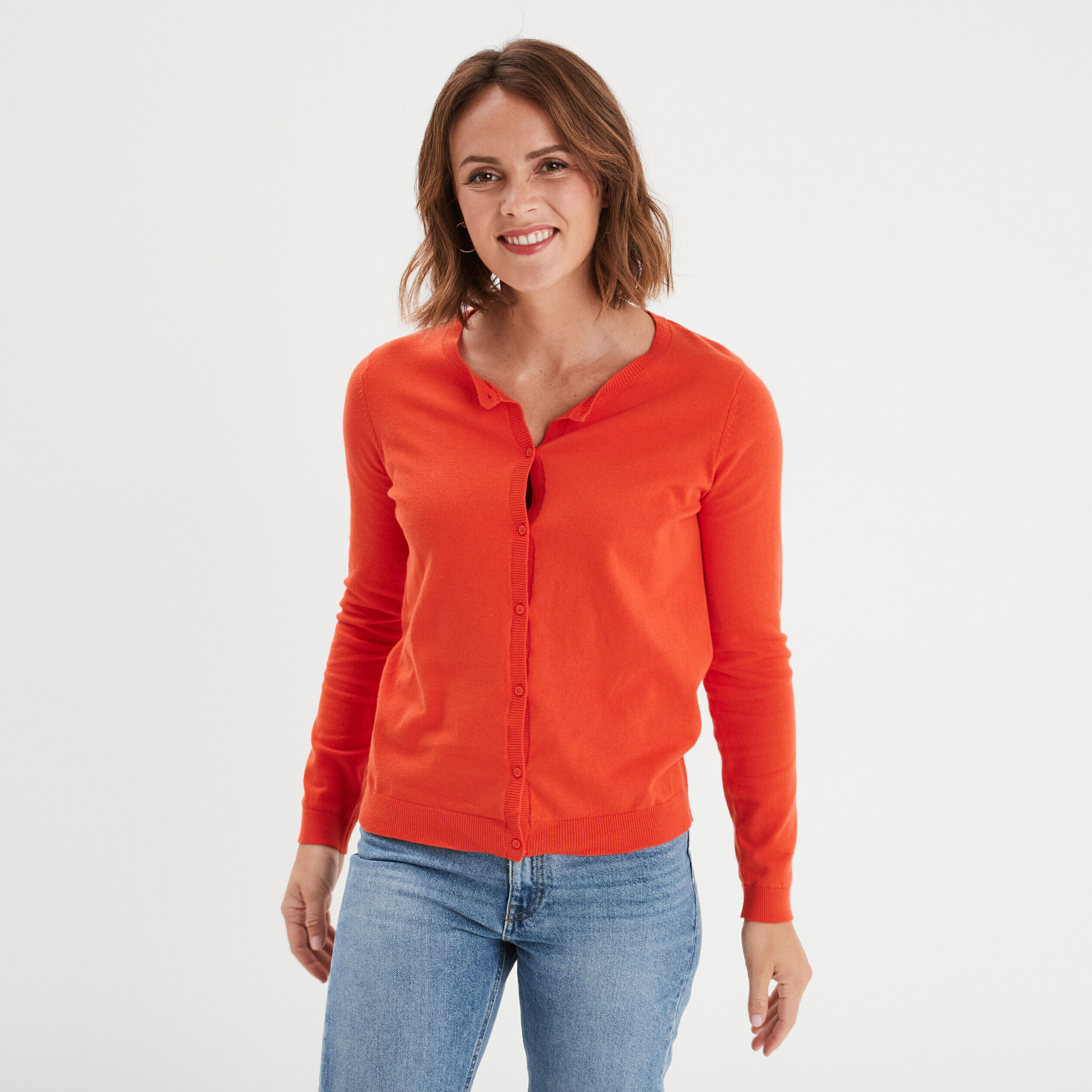 Gilet manches longues boutonné orange femme LH